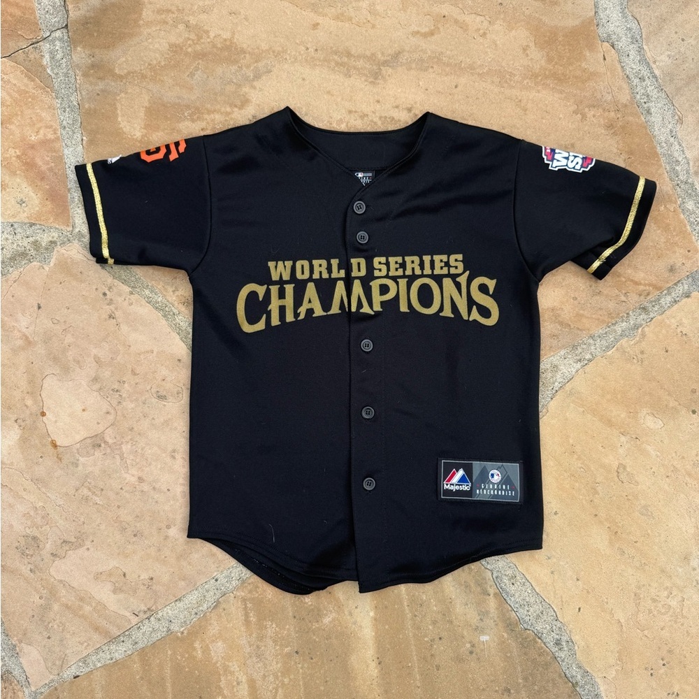 Majestic Black and Gold World Series Champions SF giants Kids Jersey Sergio Romo